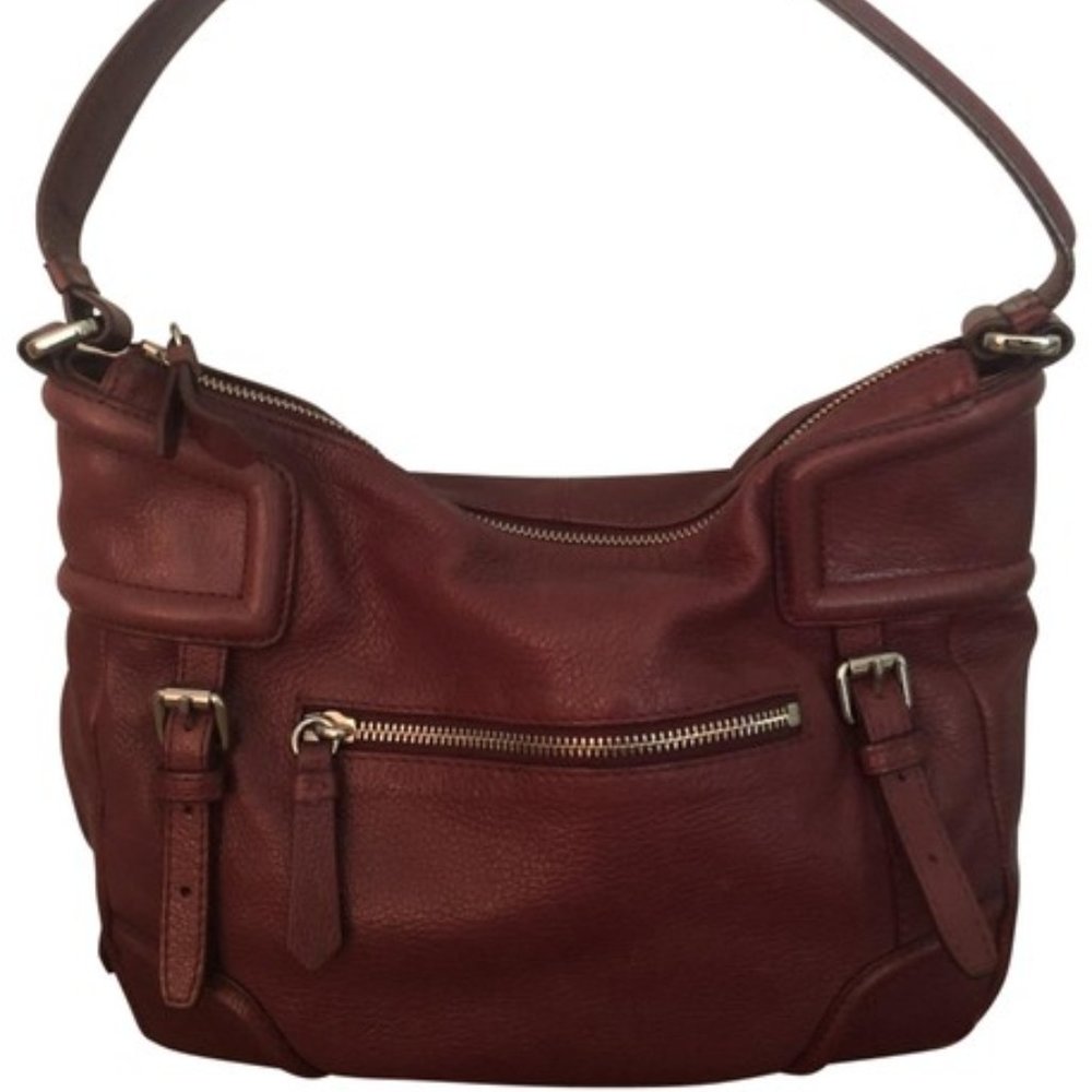 Cole Haan Maya Oxblood Pebbled Leather Hobo Bag